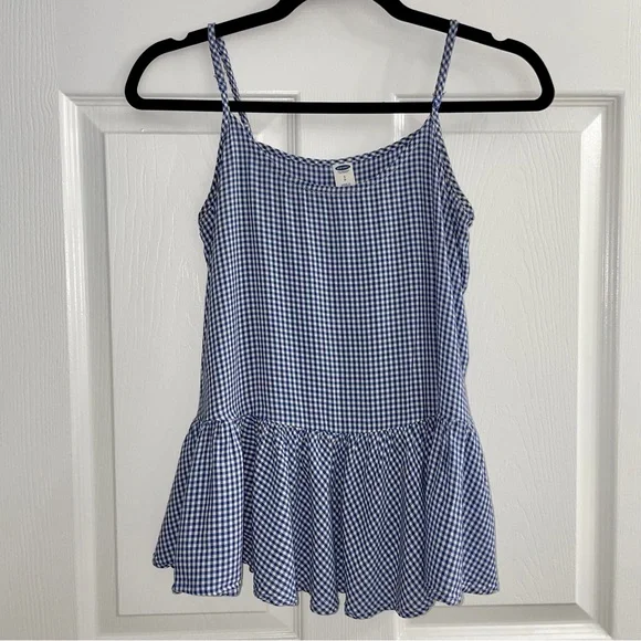 Old Navy Blue Gingham Peplum Tank Size Small - Picture 2 of 6